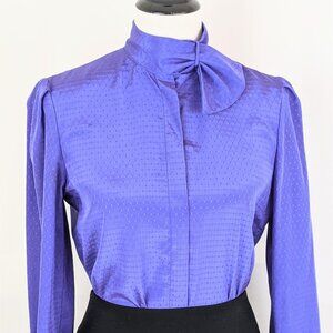 Vintage 1980s Dark Indigo Women's Blouse Sz 7/8 Pendleton Ladies Necktie Blouse